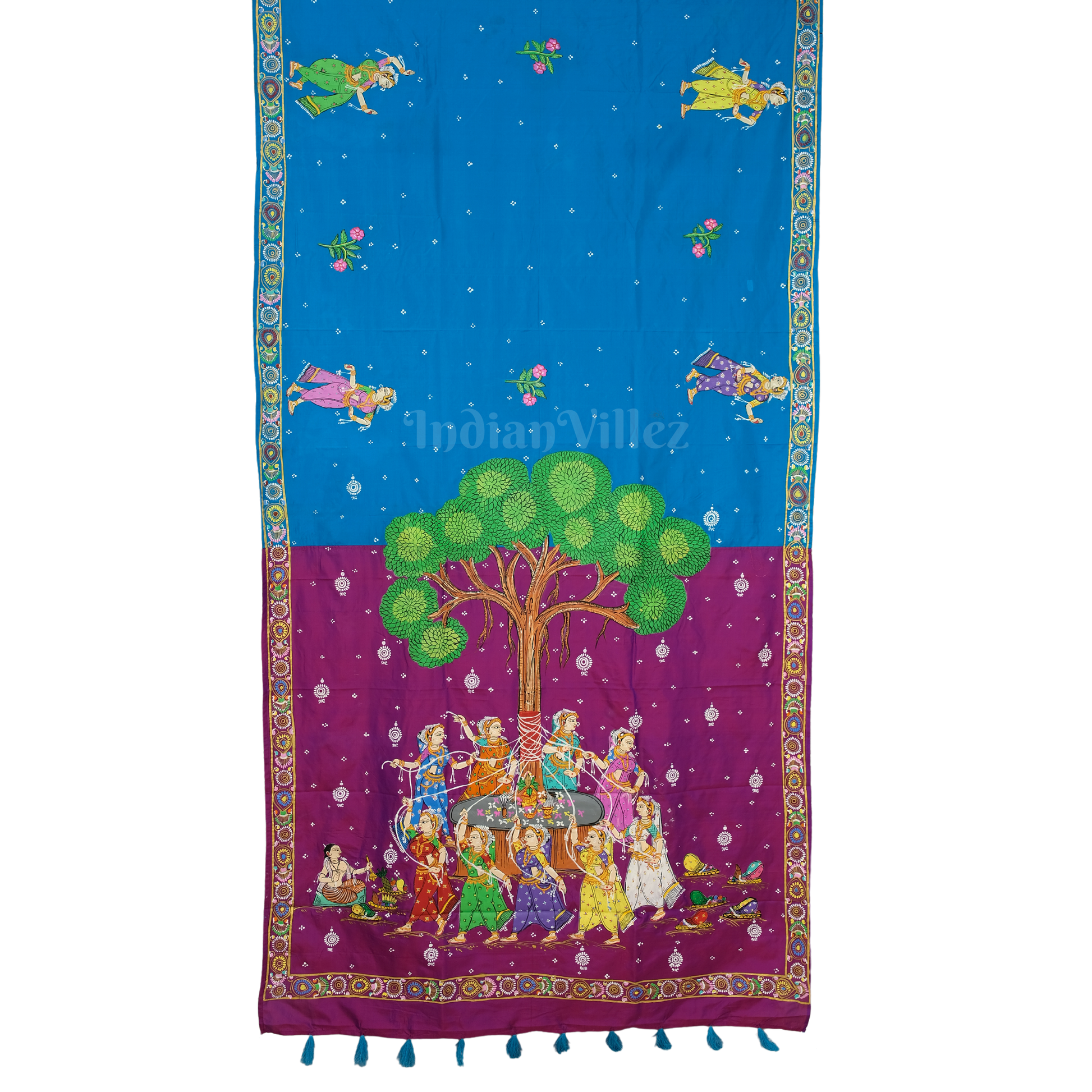 Sky Blue & Magenta Savitri Theme Pattachitra Silk Saree