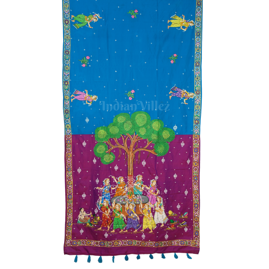 Sky Blue & Magenta Savitri Theme Pattachitra Silk Saree