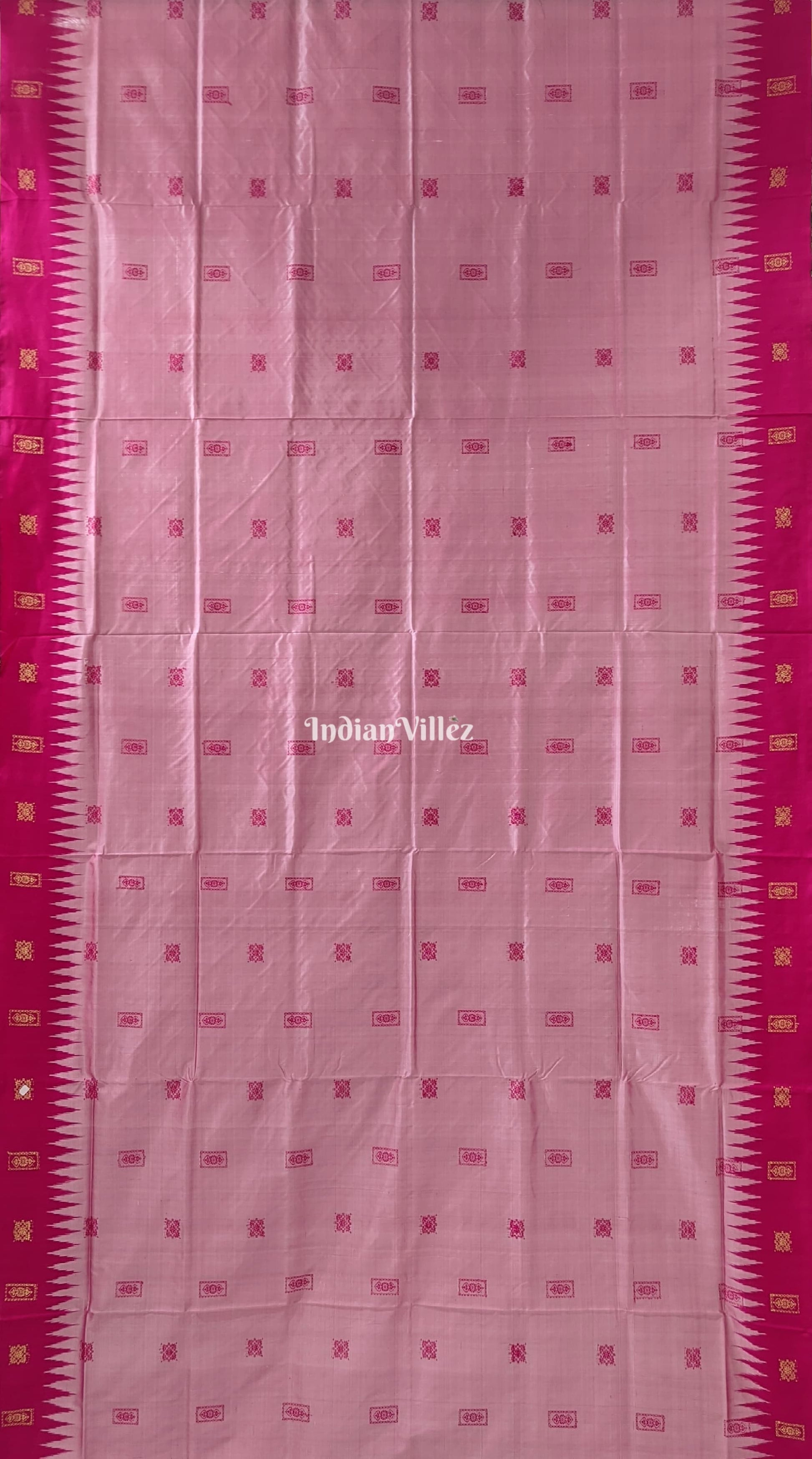 Baby Pink Sambalpuri Bomkai Silk Saree