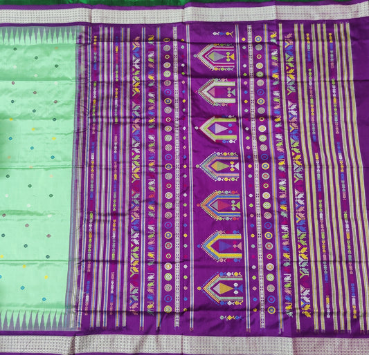 Aquamarine Green Sambalpuri Ikat Dolabedi Silk Saree