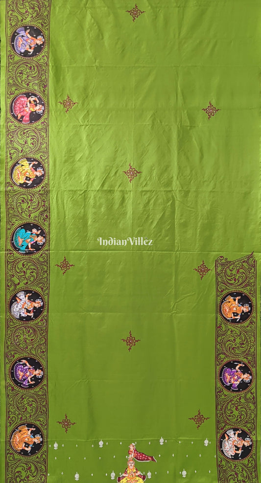 Parrot Green Kandarpa Rath Hand-painted Pattachitra Saree