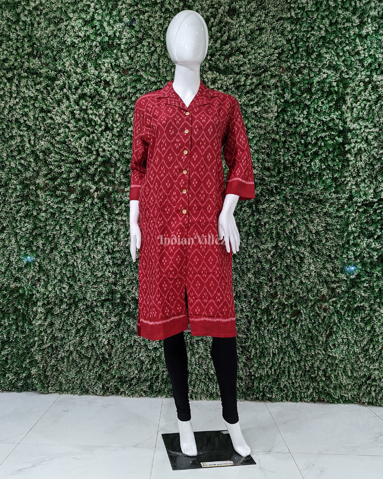 Maroon Sambalpuri design Odisha Ikat Designer Cotton Kurti for Women