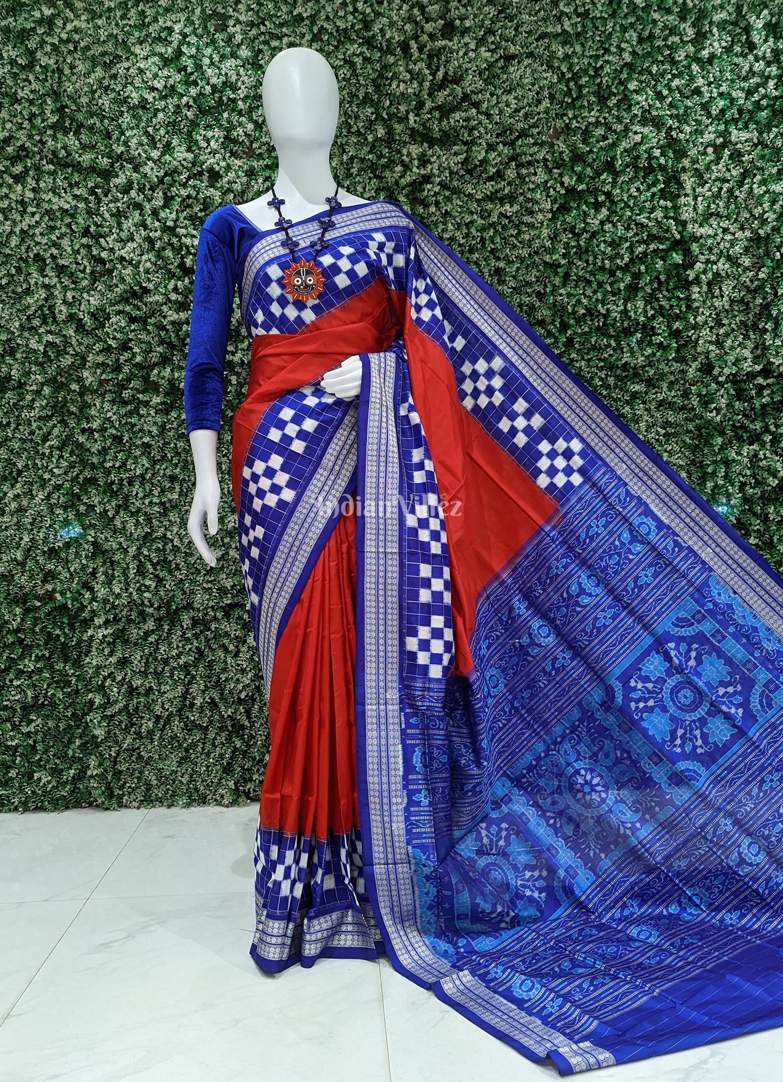 Red Pasapali Theme Sambalpuri Silk Saree