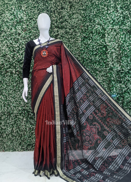 Maroon Black Buti Design Bomkai Sambalpuri Silk Saree