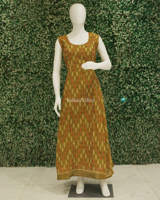 Mehendi Green Odisha Ikat Designer Long Gown for Women