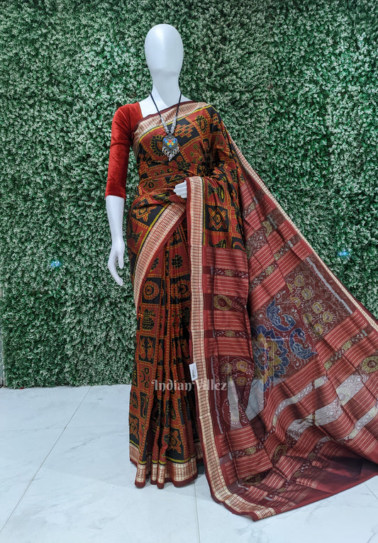 Red Black Nabkothi Sambalpuri Bomkai Silk Saree