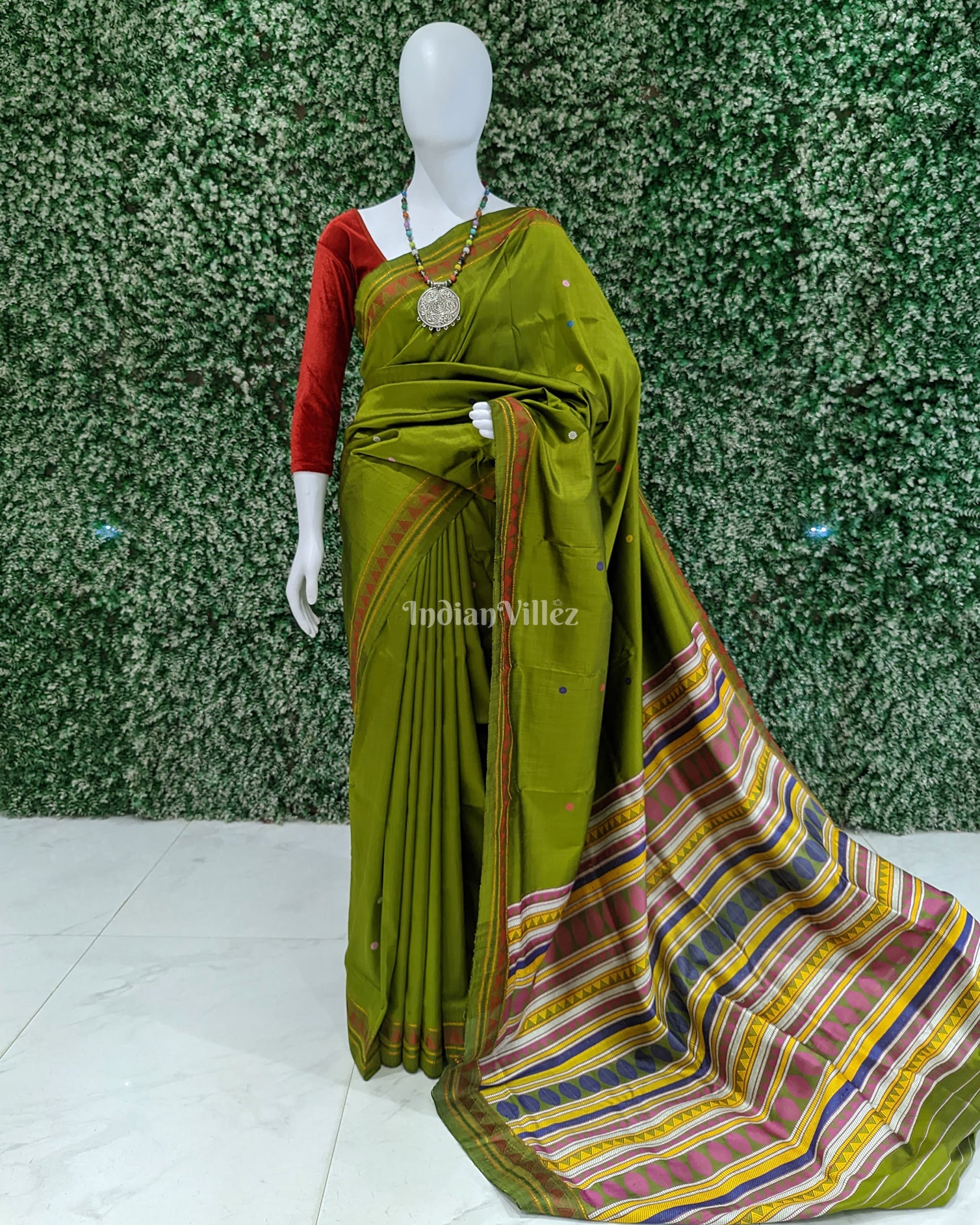 Mehndi Green Dongria Border Contemporary Silk Saree