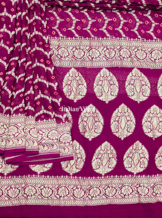 Magenta Georgette Banarasi Bandhani Silk Saree