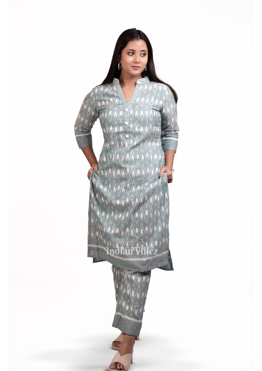 Sage Green Odisha Ikat Designer Cotton Kurti  Set for Women