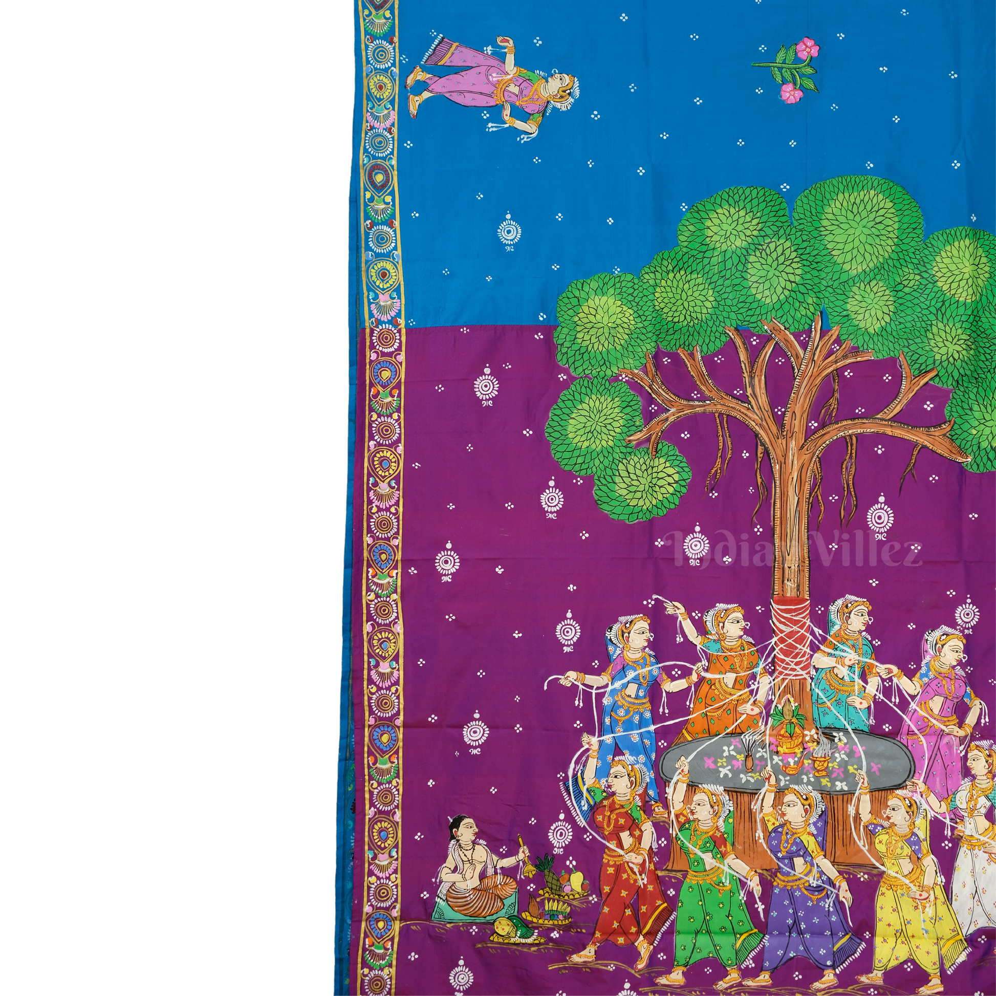 Sky Blue & Magenta Savitri Theme Pattachitra Silk Saree