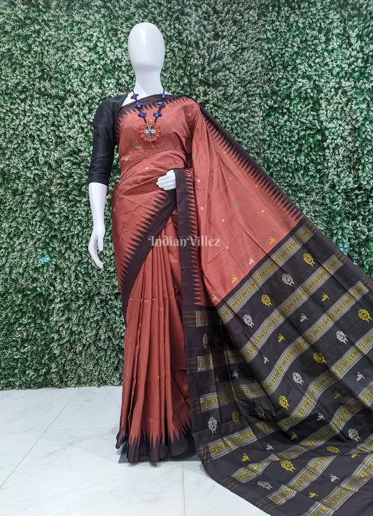 Rust Bomkai Sambalpuri Silk Saree inspired by Ganjam Bomkai Theme