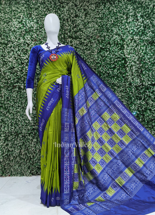 Exclusive Parrot Green Tribal Theme Bomkai Sambalpuri Silk Saree