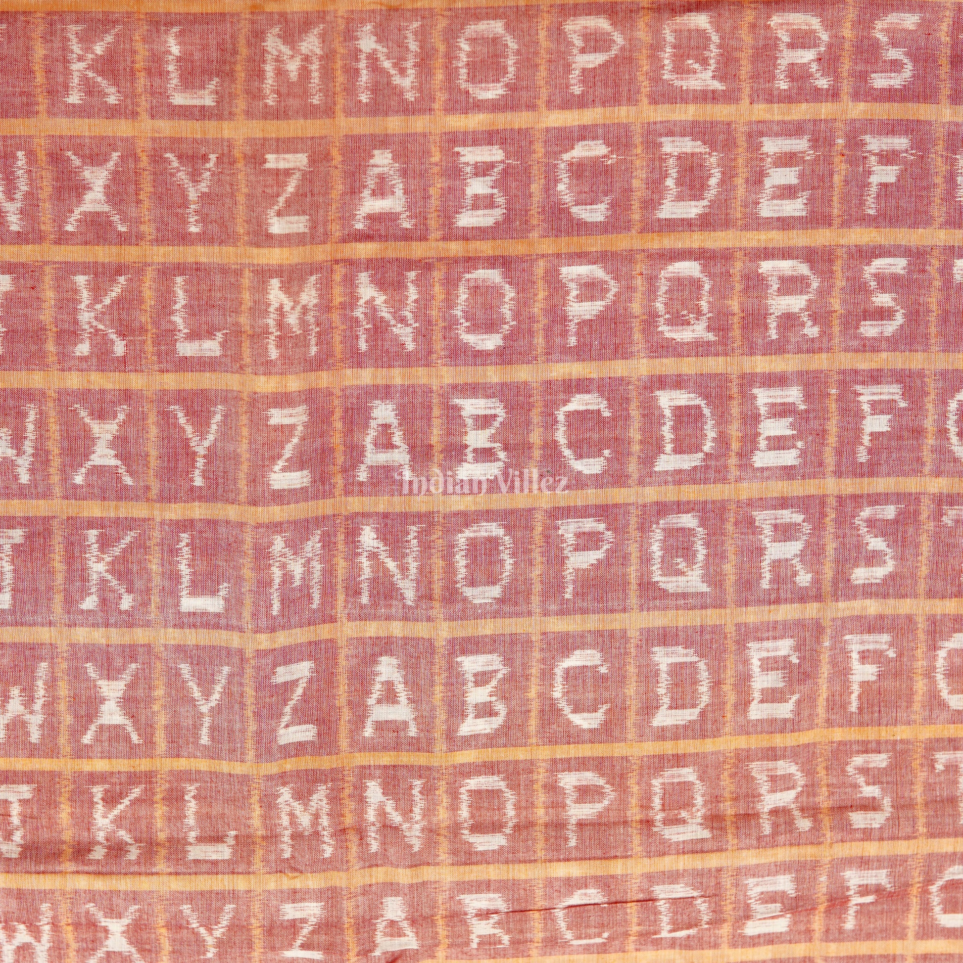 English Alphabet With Geometric symbols Sambalpuri Cotton Fabric