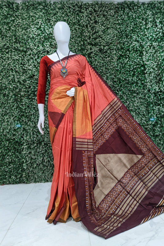 Peach Pyramid Odisha Ikat Sambalpuri Silk Saree