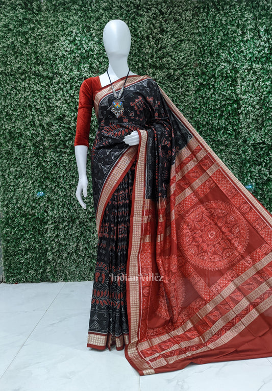 Black Laxmi Pada Odisha Ikat Sambalpuri Silk Saree