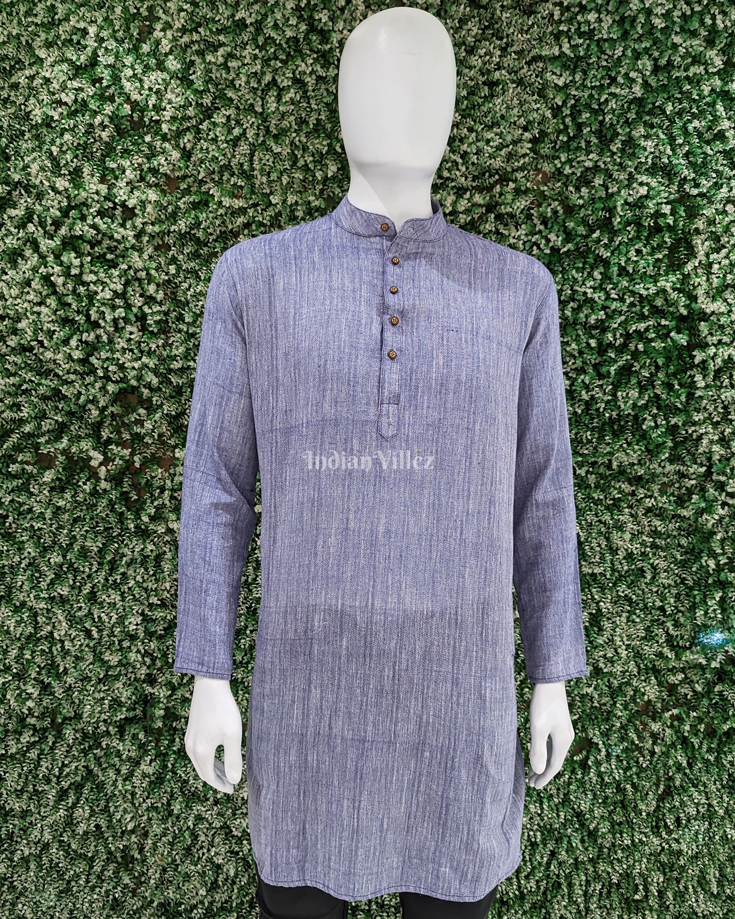 Blue Gray Sambalpuri Ikat Cotton Kurta For Men