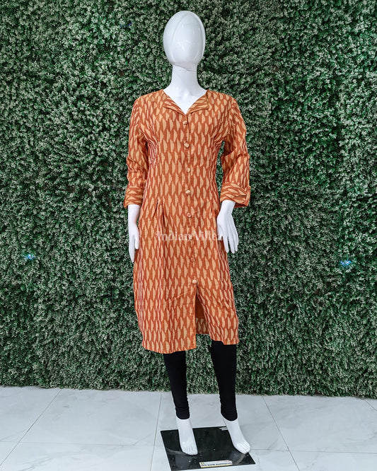 Yellow Orange Odisha Ikat Designer Cotton Kurti for Women