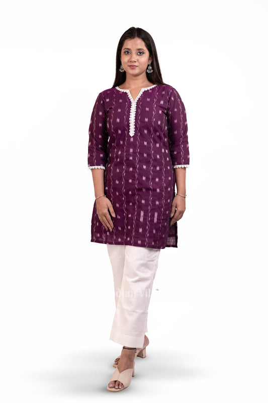 Purple Sambalpuri Odisha Ikat Designer Cotton Short Kurti for Women