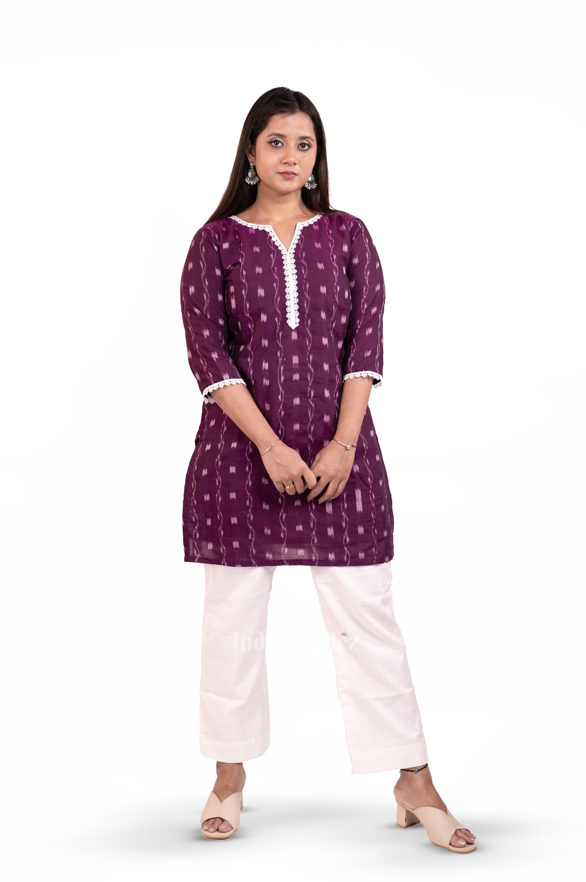 Purple Sambalpuri Odisha Ikat Designer Cotton Short Kurti for Women