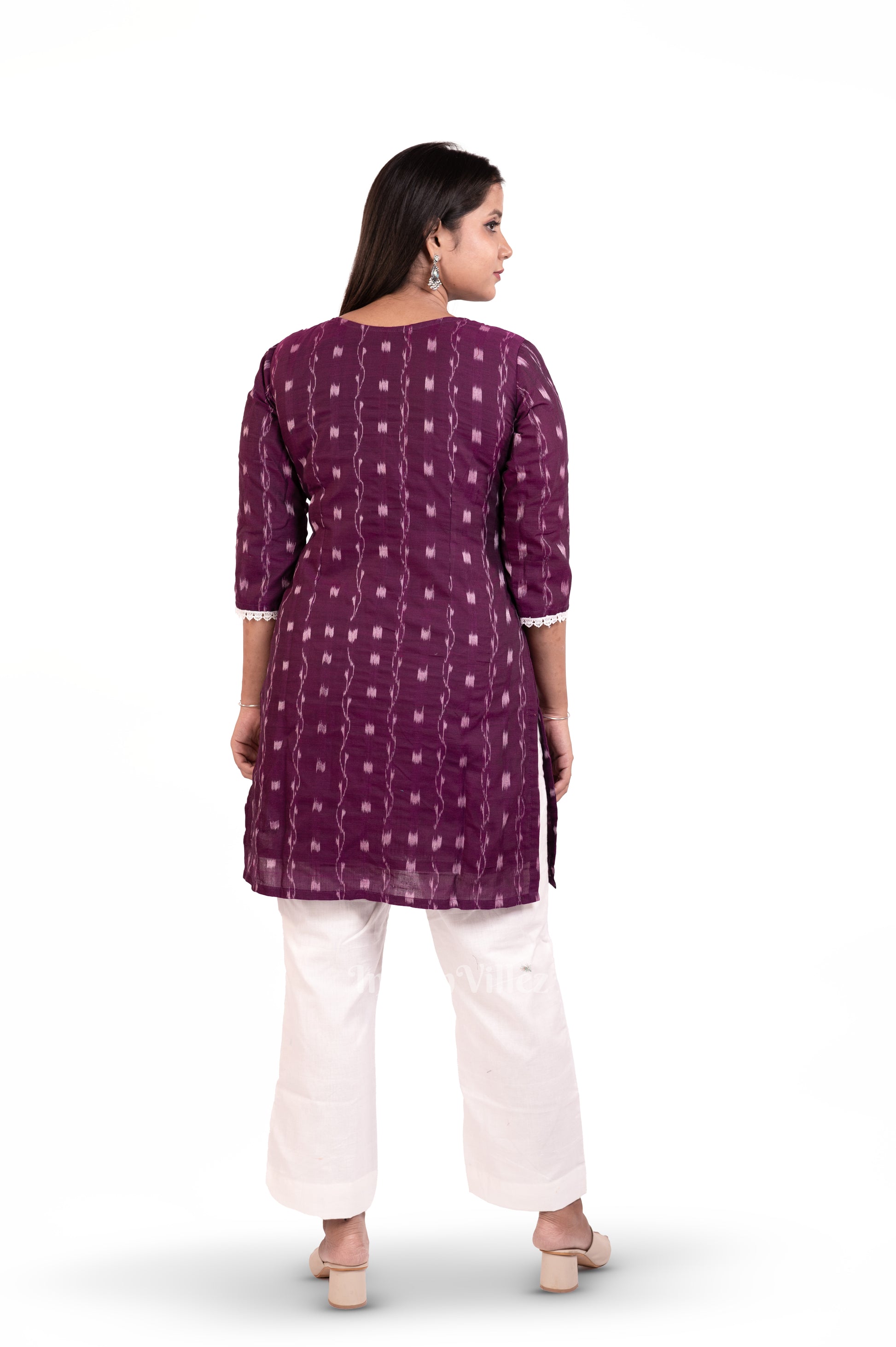 Purple Sambalpuri Odisha Ikat Designer Cotton Short Kurti for Women