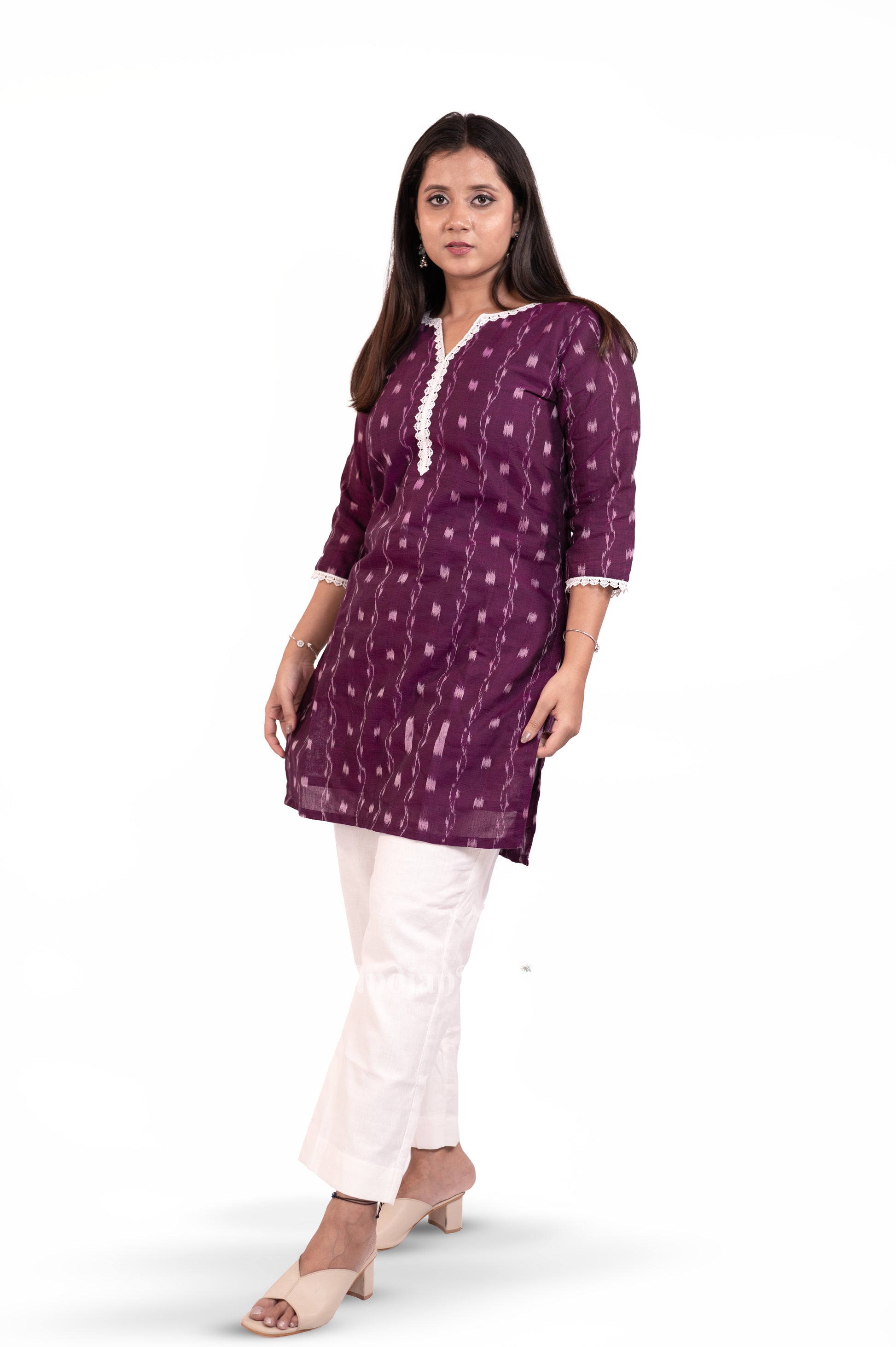 Purple Sambalpuri Odisha Ikat Designer Cotton Short Kurti for Women