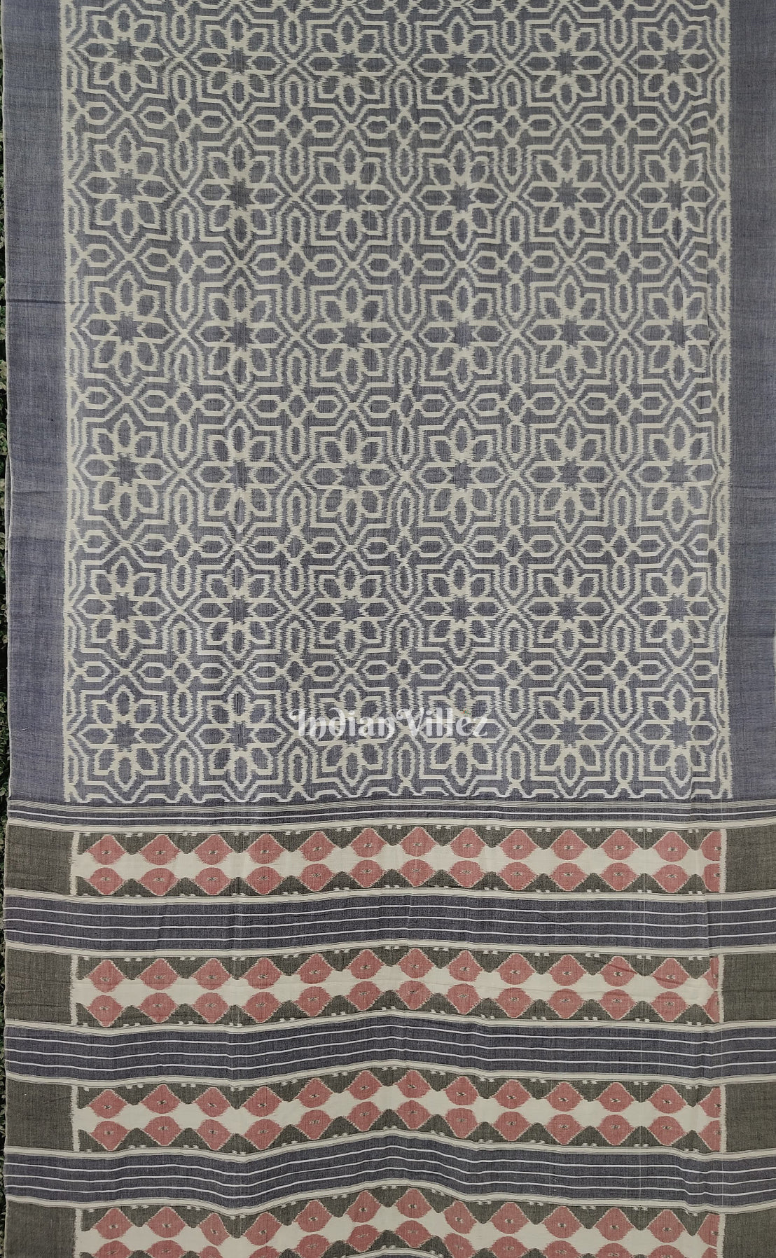 Blue white Odisha Ikat Sambalpuri Pure Cotton Saree