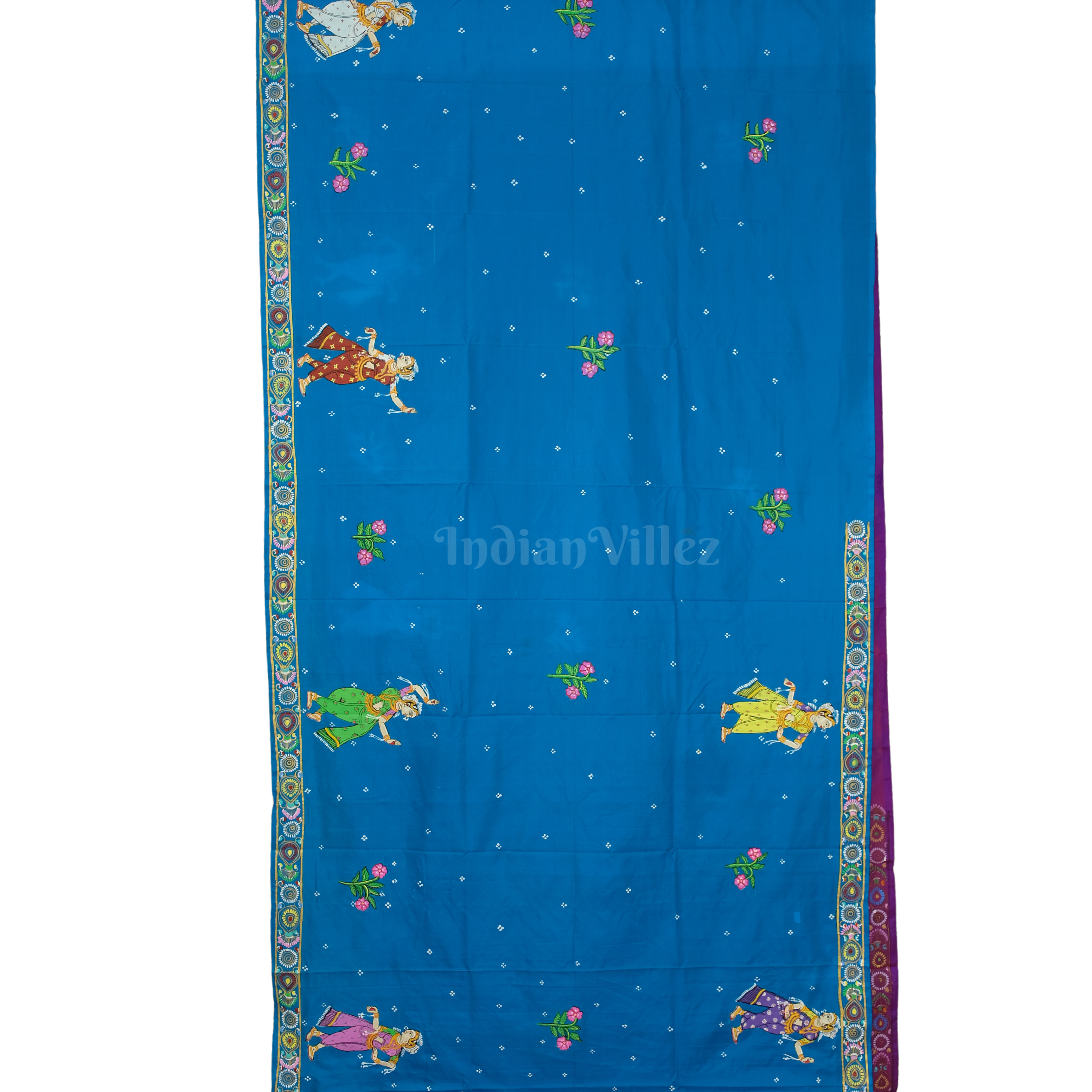 Sky Blue & Magenta Savitri Theme Pattachitra Silk Saree