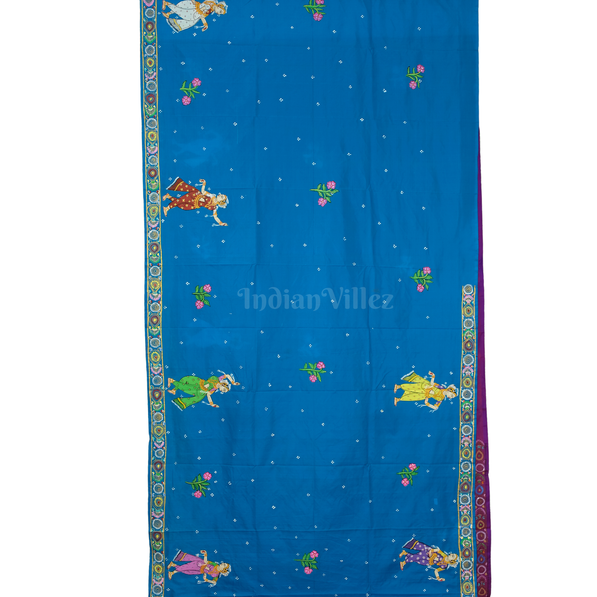 Sky Blue & Magenta Savitri Theme Pattachitra Silk Saree