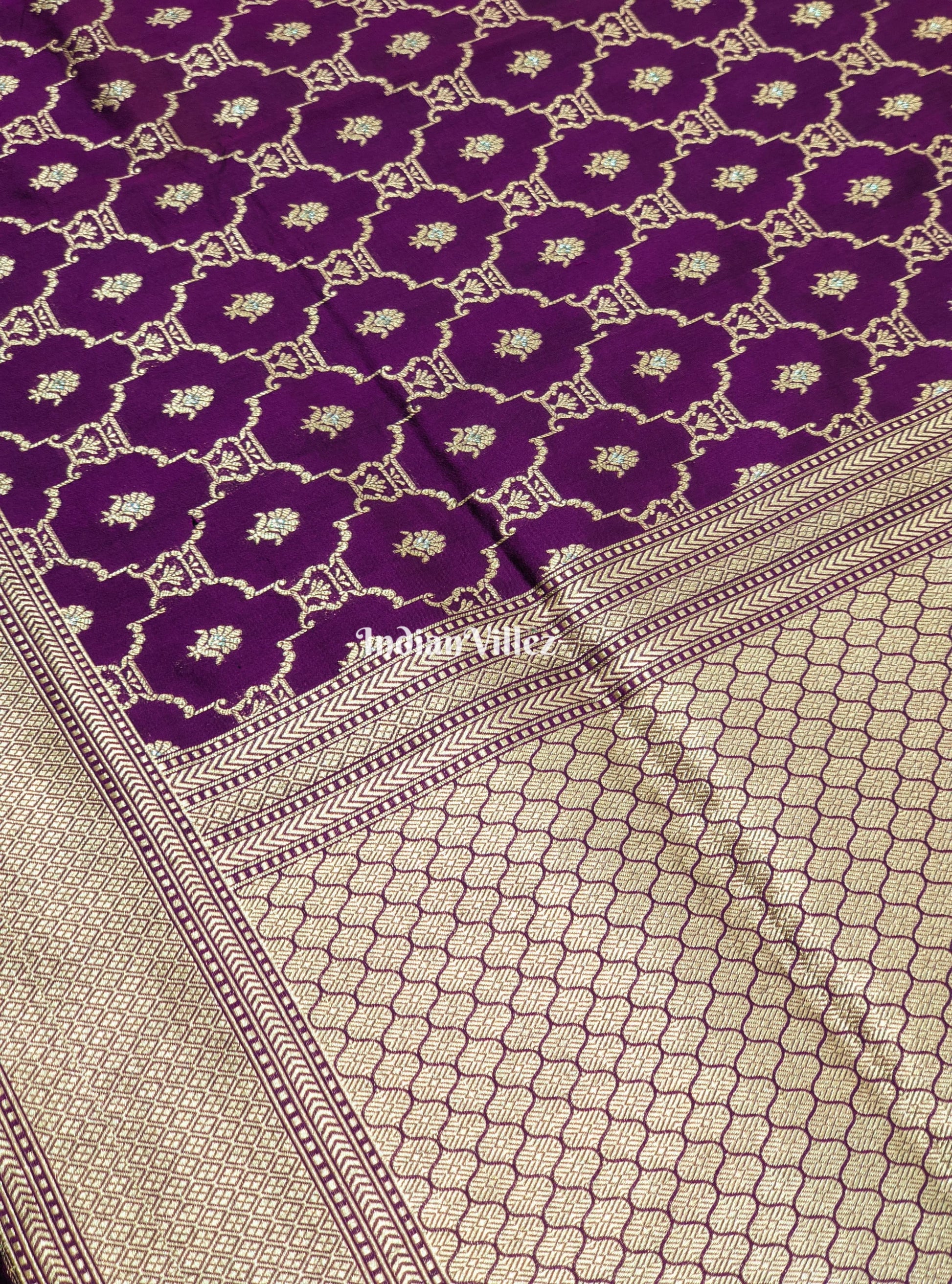 Purple Designer Banarasi Katan Silk Saree with Silver Zari Work