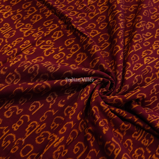 Maroon Odia Barnamala Sambalpuri Ikat Cotton Fabric