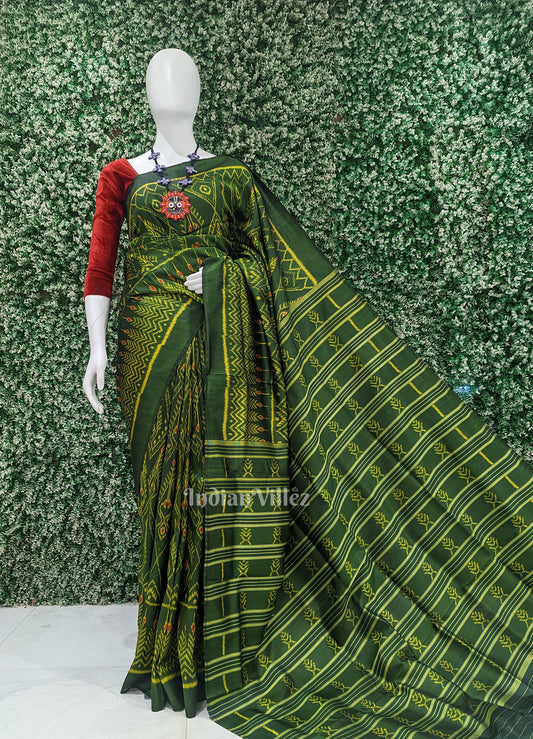 Green Combodian Ikat Contemporary Silk Saree