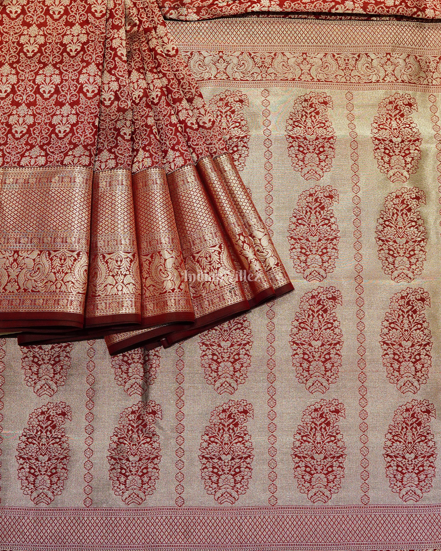 Maroon With Silver Body Work Pure Kanjivaram Silk Saree