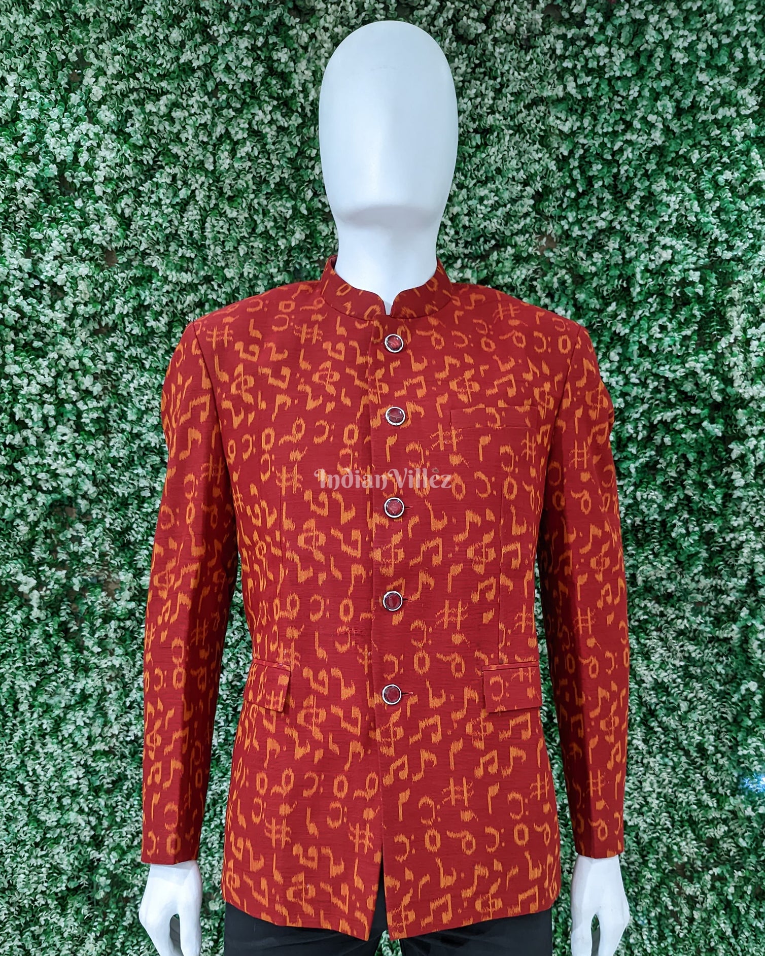 Red Jodhpuri bandhgala Odisha Ikat  Casual Blazer With Musical Symbol