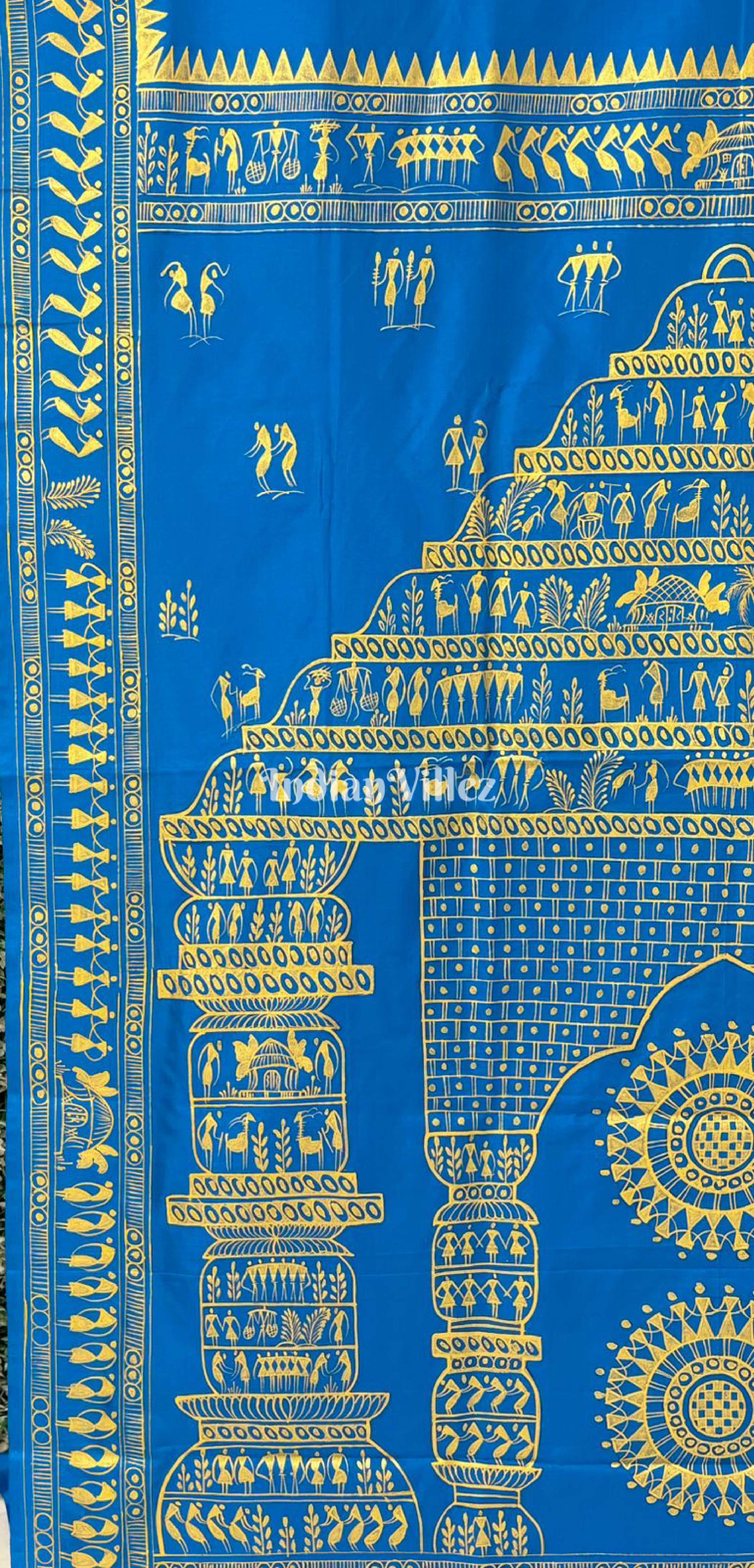 Sky BlueTribal Art Konark Temple Pattachitra Silk Saree