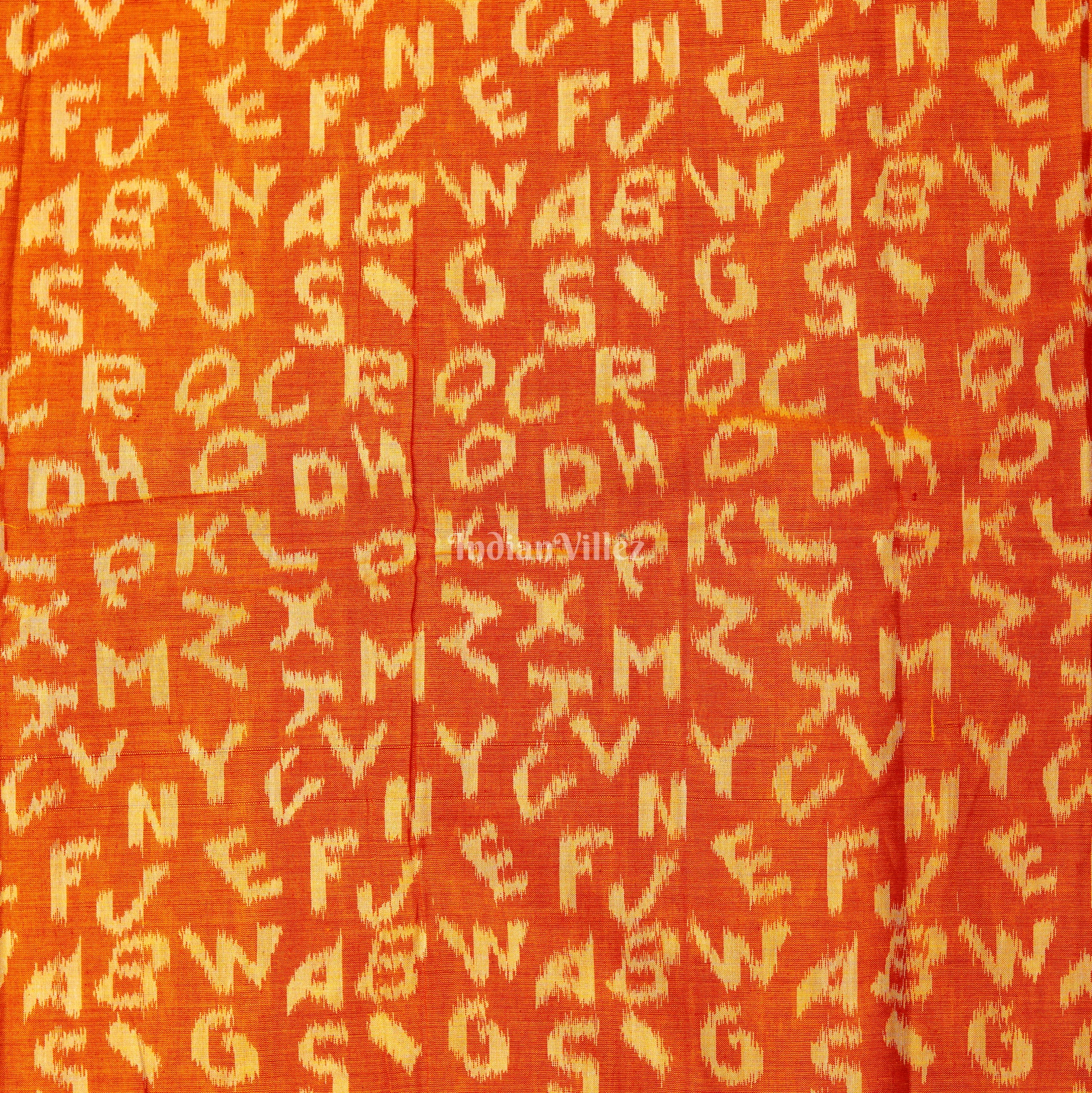 Golden Orange English Alphabet Sambalpuri Cotton Fabric