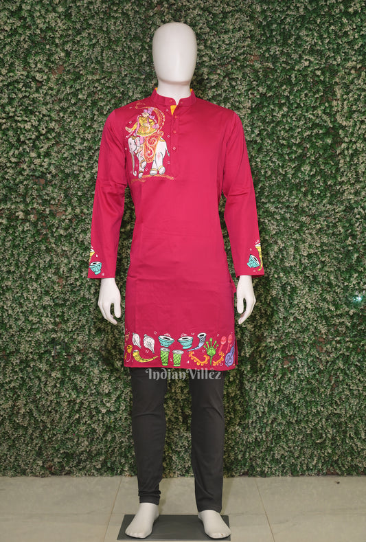 Rani Pink Hand-Painted Pattachitra Kurta 