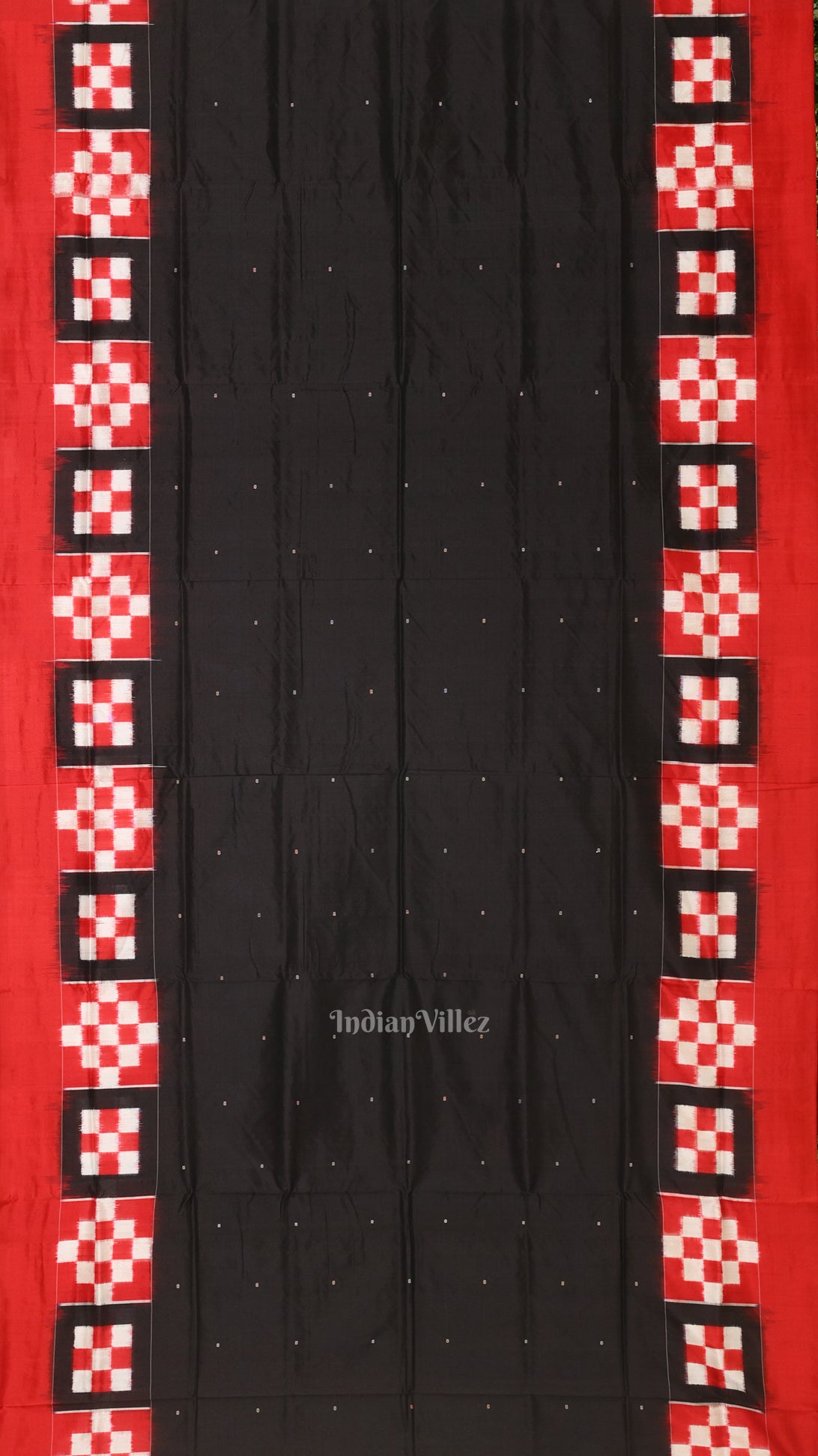 Black Red Pasapali Border Sambalpuri Ikat Silk Saree