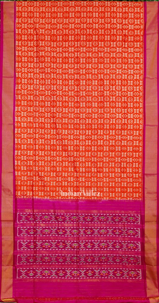 Exclusive Deep Orange Pochampally Ikat Handloom Silk Saree