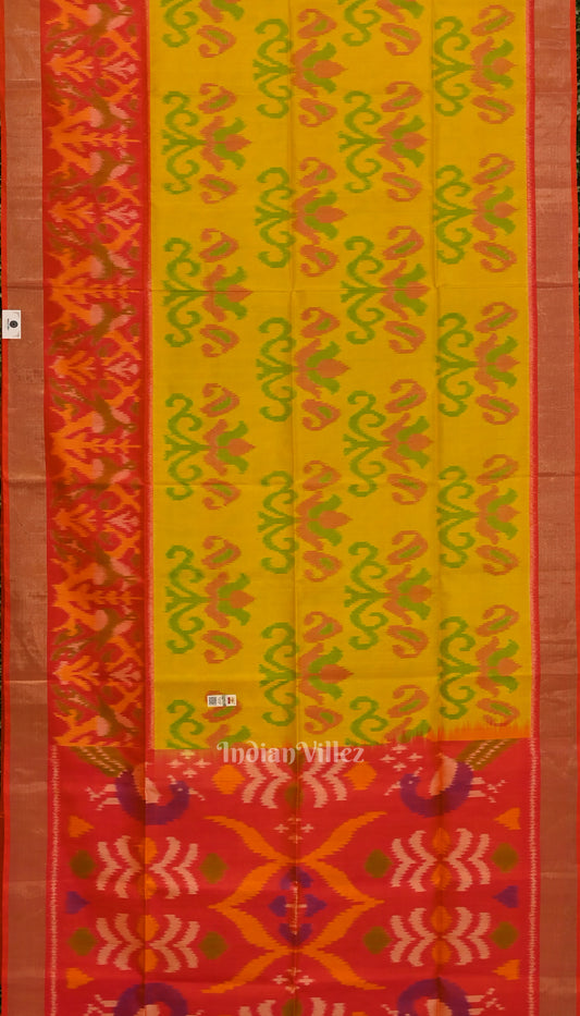 Yellow Red Silk Handloom Pochampally Ikat Saree 