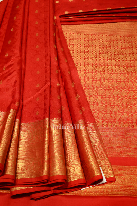 Red Woven Brocade with Golden Broder  Bridal Kanjivaram Silk Saree 