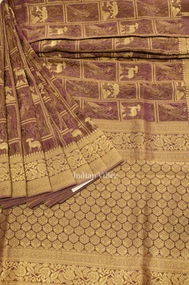 Lavender Purple  Banarasi Tissue Silk Saree with Tassels