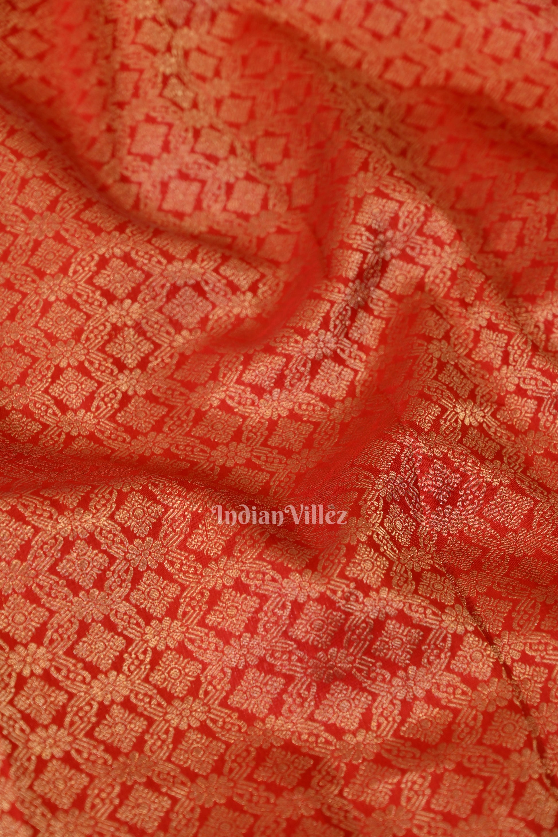 Bridal Red pure Kanjivaram Silk Saree with  Zari Brocade 