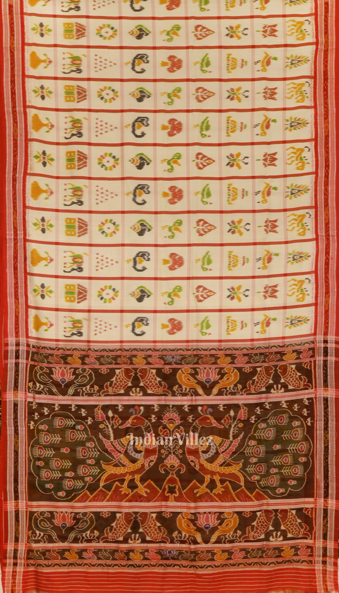 White Red Nabakothi Khandua Silk Saree