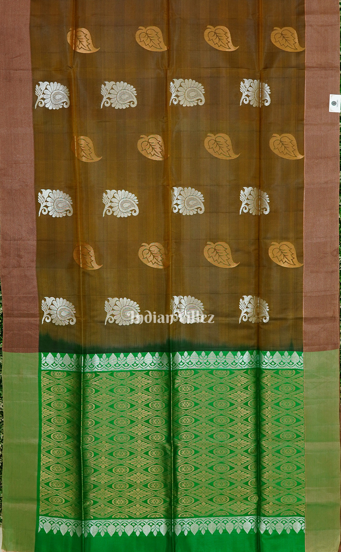 Brown With Green Handwoven South Soft Silk Saree