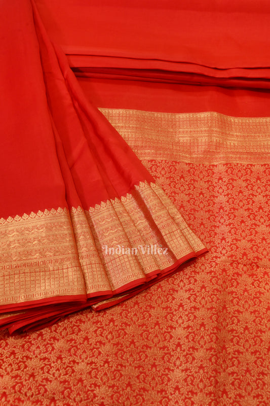 Classic Red pure Kanjivaram Silk Saree with  Zari Brocade 