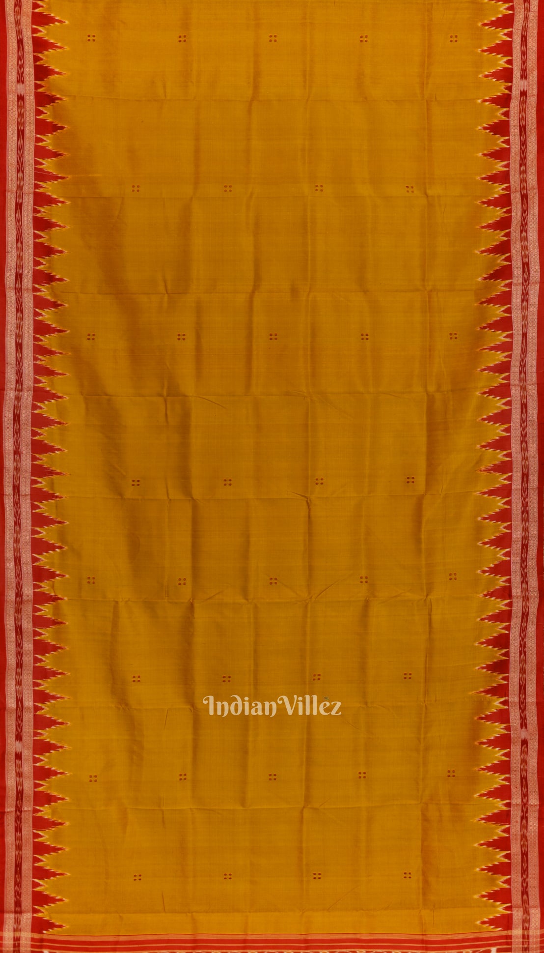 Golden Yellow Phoda Kumbha Design Odisha Ikat Khandua Silk Saree