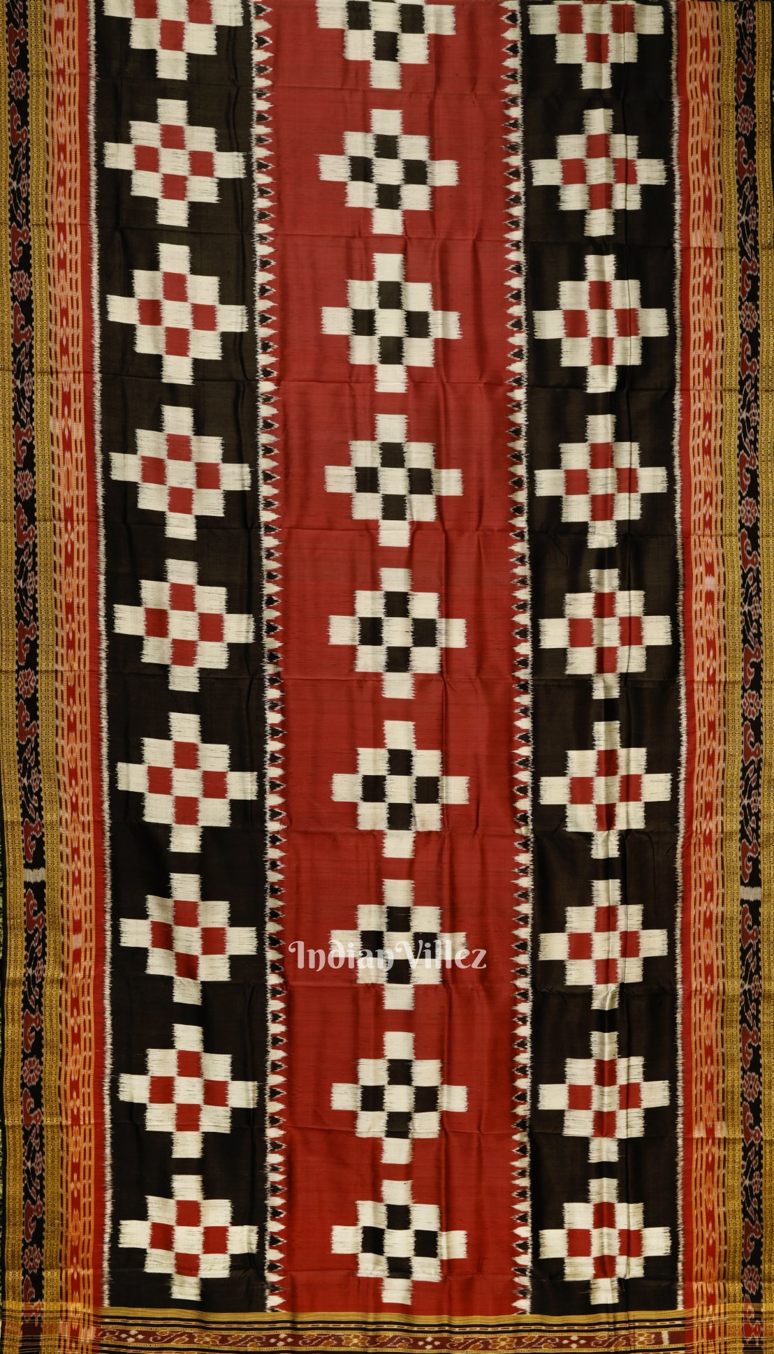 Red Black Pasapali Design Odisha Ikat Khandua Silk Saree