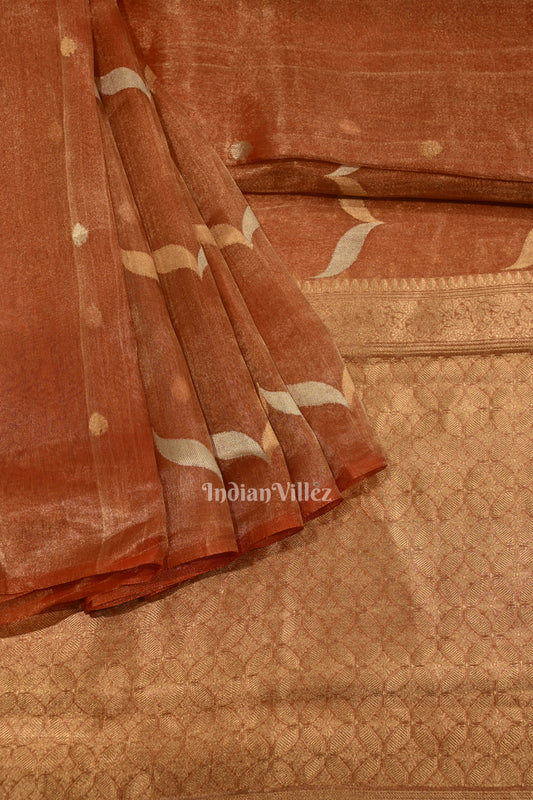 Orange Pure Organza Banarasi Silk Saree With Embroidery