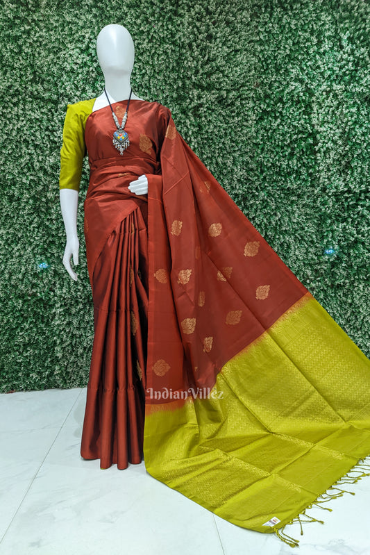 Lemon Yellow With Deep Maroon Pure Kanjivaram Soft Silk Saree