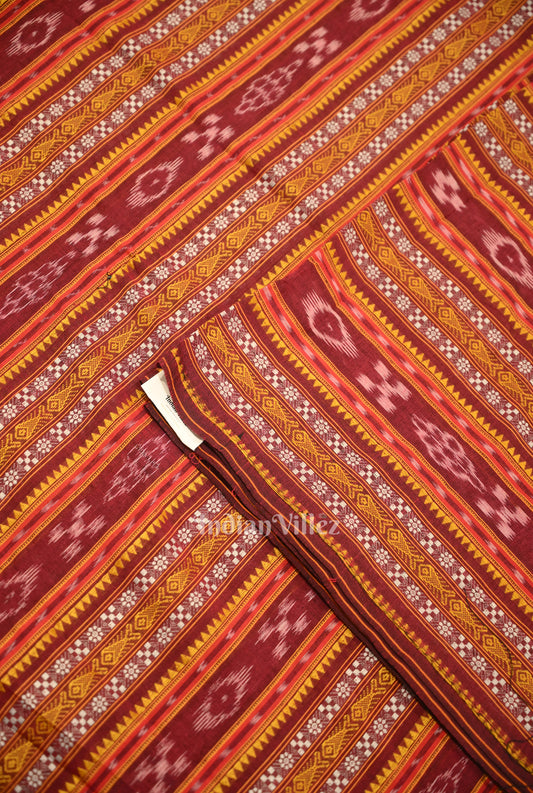 Maroon Dubby Pasapali Sambalpuri Ikat Cotton Fabric